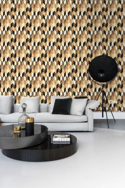 non-woven wallpaper XXL grasscloth in graphic motif dark brown and beige