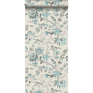 wallpaper flowers clay grey and turquoise