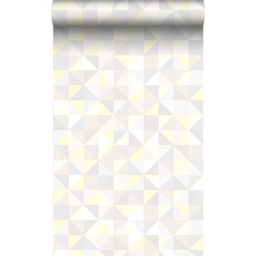 wallpaper triangles light cream beige, light warm gray, pastel yellow and shiny light beige