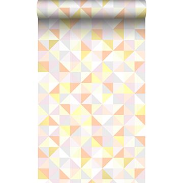 wallpaper triangles pastel powder pink, pastel peach orange, pastel yellow, light warm gray and light shiny gold