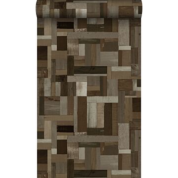 wallpaper scrap wood planks motif dark brown