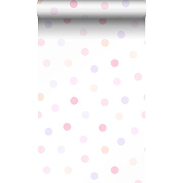 wallpaper polka dots pastel powder pink, pastel lila and pastel peach orange