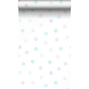 wallpaper polka dots pastel lila, mint green, shiny silver grey and pastel blue
