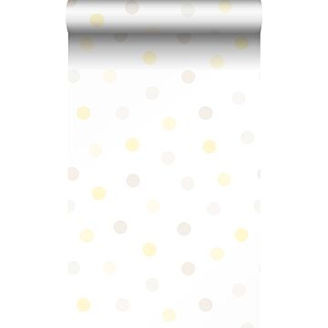 wallpaper polka dots pastel yellow, light warm gray and light cream beige