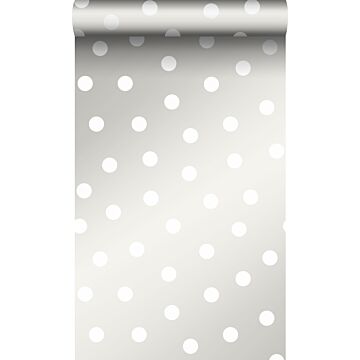wallpaper polka dots matt white and glanzend zilver grijs
