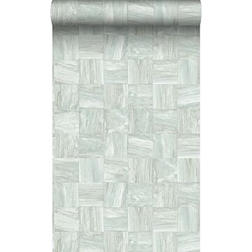 eco texture non-woven wallpaper square pieces of scrap wood light gray green