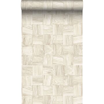 eco texture non-woven wallpaper square pieces of scrap wood beige