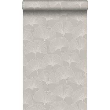 wallpaper ginkgo leaves shiny warm gray