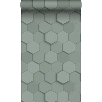wallpaper 3d honeycomb motif grayish green