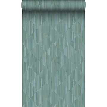 wallpaper 3D wood effect blue-green