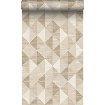eco texture non-woven wallpaper grasscloth in graphic 3D motif sand beige