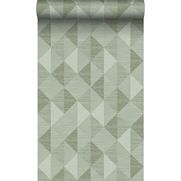 eco texture non-woven wallpaper grasscloth in graphic 3D motif light gray green