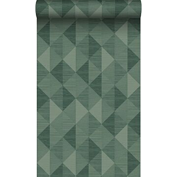 eco texture non-woven wallpaper grasscloth in graphic 3D motif green