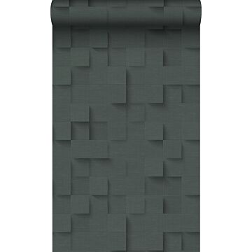 eco texture non-woven wallpaper 3D cubes anthracite gray