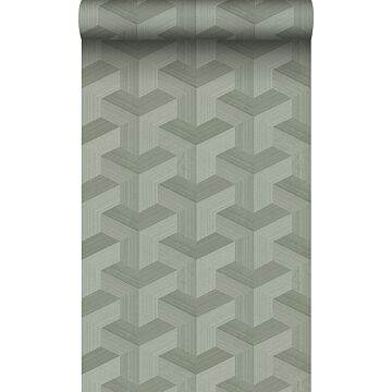 eco texture non-woven wallpaper graphic 3D grayish green