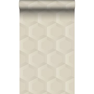 eco texture non-woven wallpaper 3d honeycomb motif light beige
