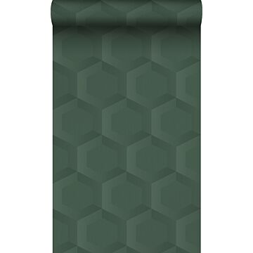 eco texture non-woven wallpaper 3d honeycomb motif dark green