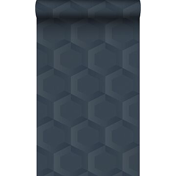 eco texture non-woven wallpaper 3d honeycomb motif dark blue