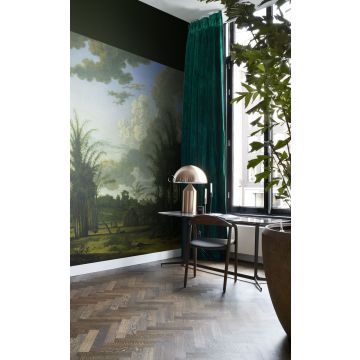 wall mural tropical landscape green, blue and mustard green